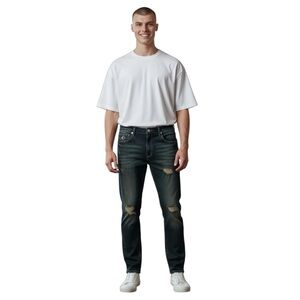 Nova Men Day-To-Day Distressed Slim Jeans Dark Wash Size 36x32